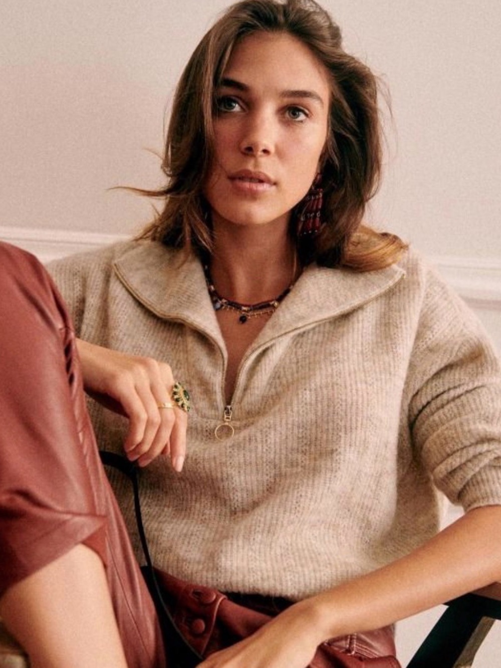 Sezane Johnny Quarter-Zip Sweater